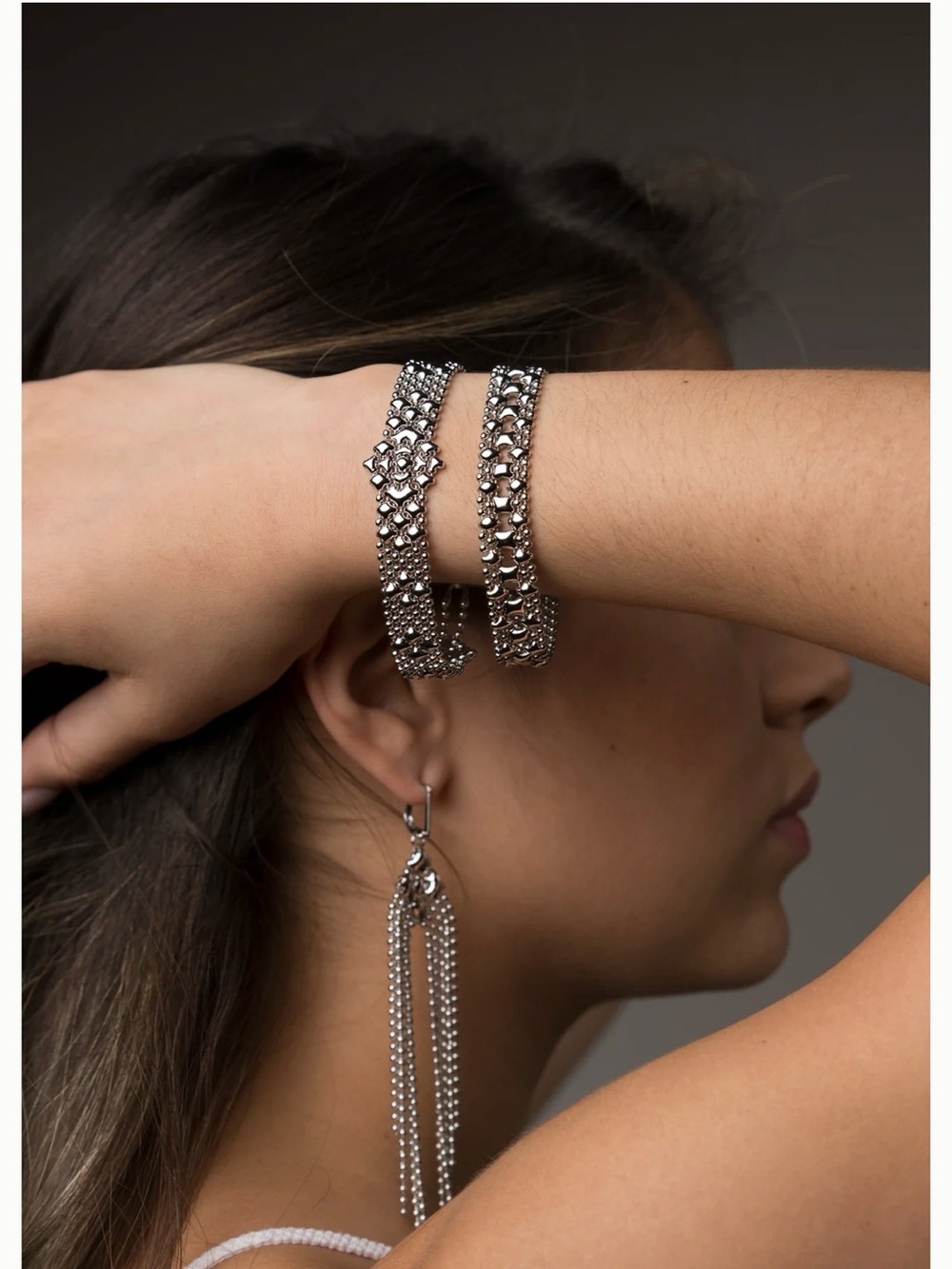 Silver Crystal Stretch Bangle Bracelets - Elegant Silver Tone